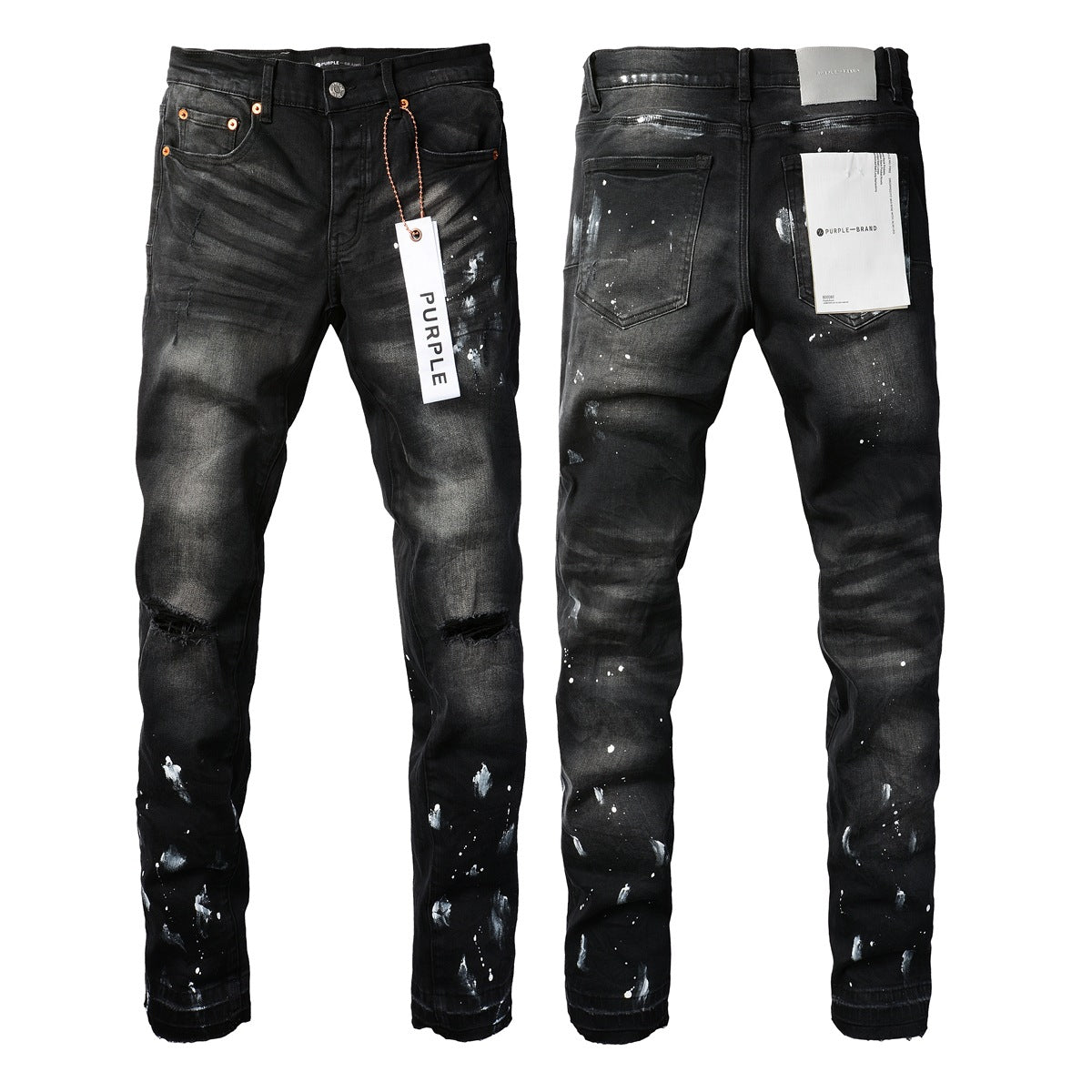 Jeans Purple Brand With High Street Black Paint Distressed 9002 7025 Fashion Pants