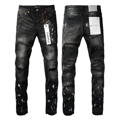 Jeans violets de marque avec peinture noire High Street en détresse 9002 7025 Pantalons de mode