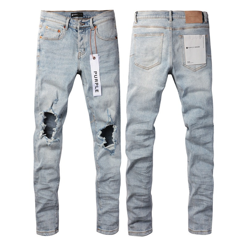 Light Blue Vintage Personality Fashion Ripped Jeans 9010