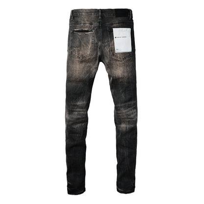 Pantalones vaqueros para hombre, pantalones vaqueros para hombre, pantalones vaqueros negros ajustados de diseñador, lavado claro, rotos, para motocicleta 9057