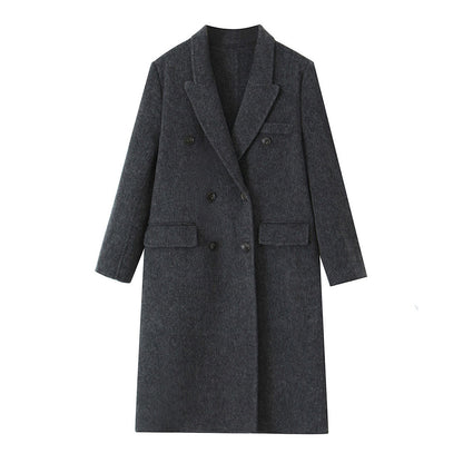 Double-Sided Wool Coat for Women with Long Notched Lapels