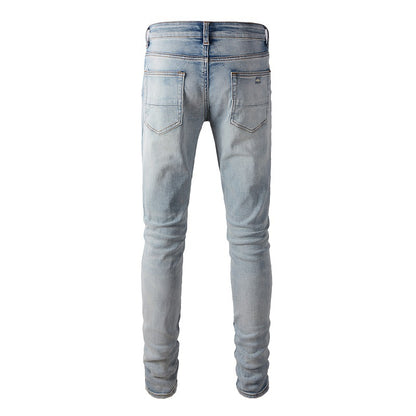 6602 Jeans High Street de marque tendance européenne et américaine I Jeans bleu clair pour hommes Version coréenne 