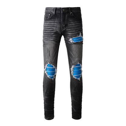 Jeans High Street pour hommes, jeans slim déchirés bleus tendance #1337 