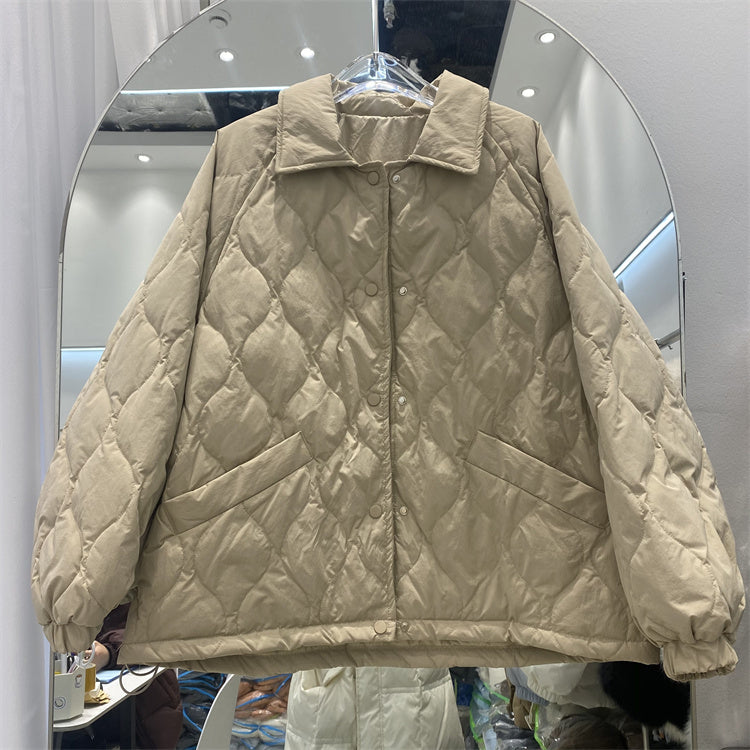 Chaqueta de plumón, suelta, Rhizoar, con solapa, para mujer, invierno, plumón de pato blanco