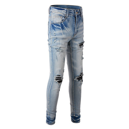 Jeans tendance High Street Jeans déchirés pour hommes Pantalons slim tendance 