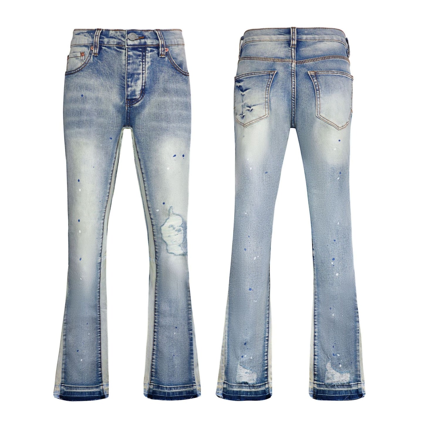 Premium Light Wash Skinny Jeans for Men - Trendy Multi-color Paint Splatter Detail & Slim Fit