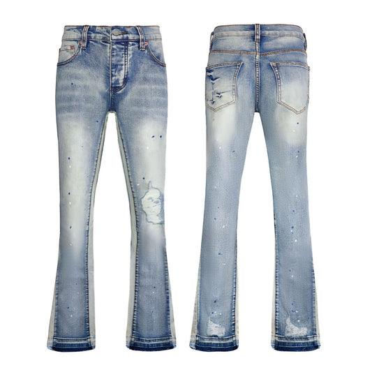 Premium Light Wash Skinny Jeans for Men - Trendy Multi-color Paint Splatter Detail & Slim Fit