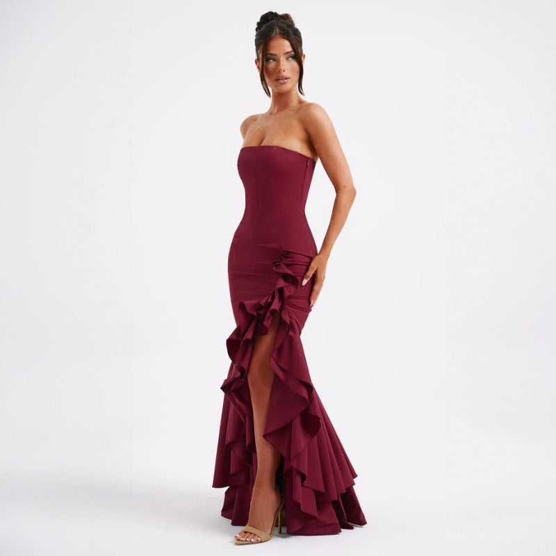 New Fashionable Sexy Off-Shoulder Strapless Asymmetrical Elegant Dress D1992886