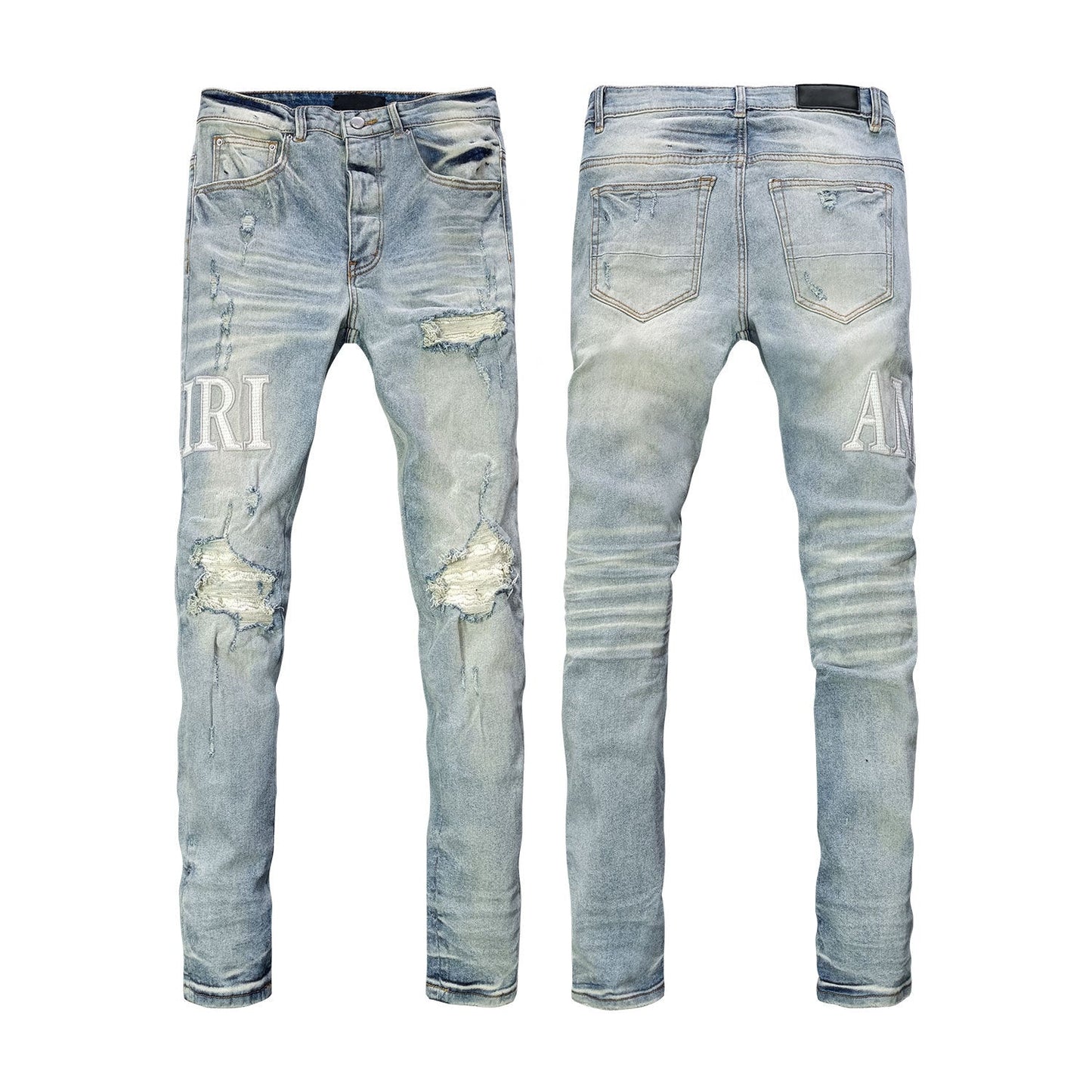 Men's High Street Bootcut Jeans - Unique Sunburst Stripe Wash & Distressed Denim