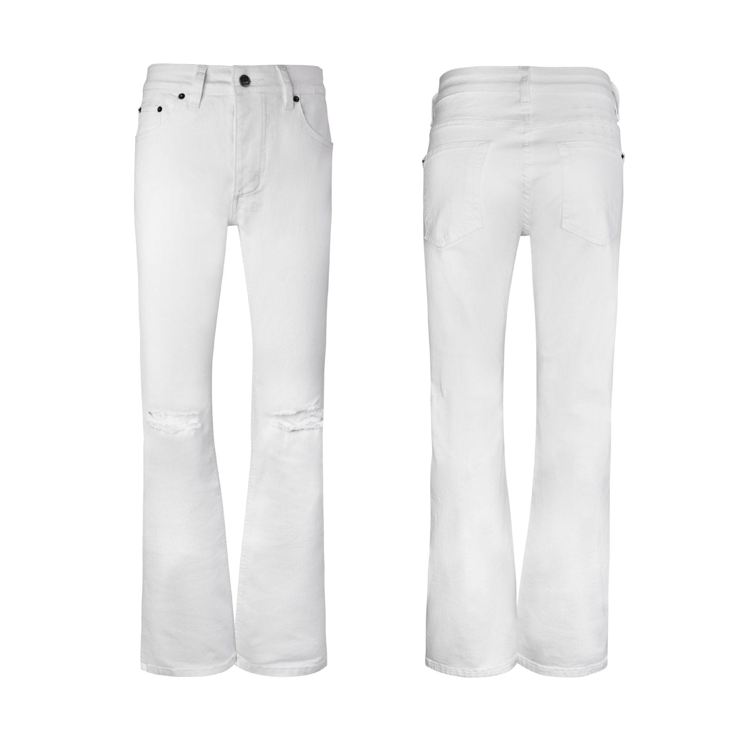 Men's Slim Flared White Jeans - Elegant Distressed Design & Bootcut Silhouette