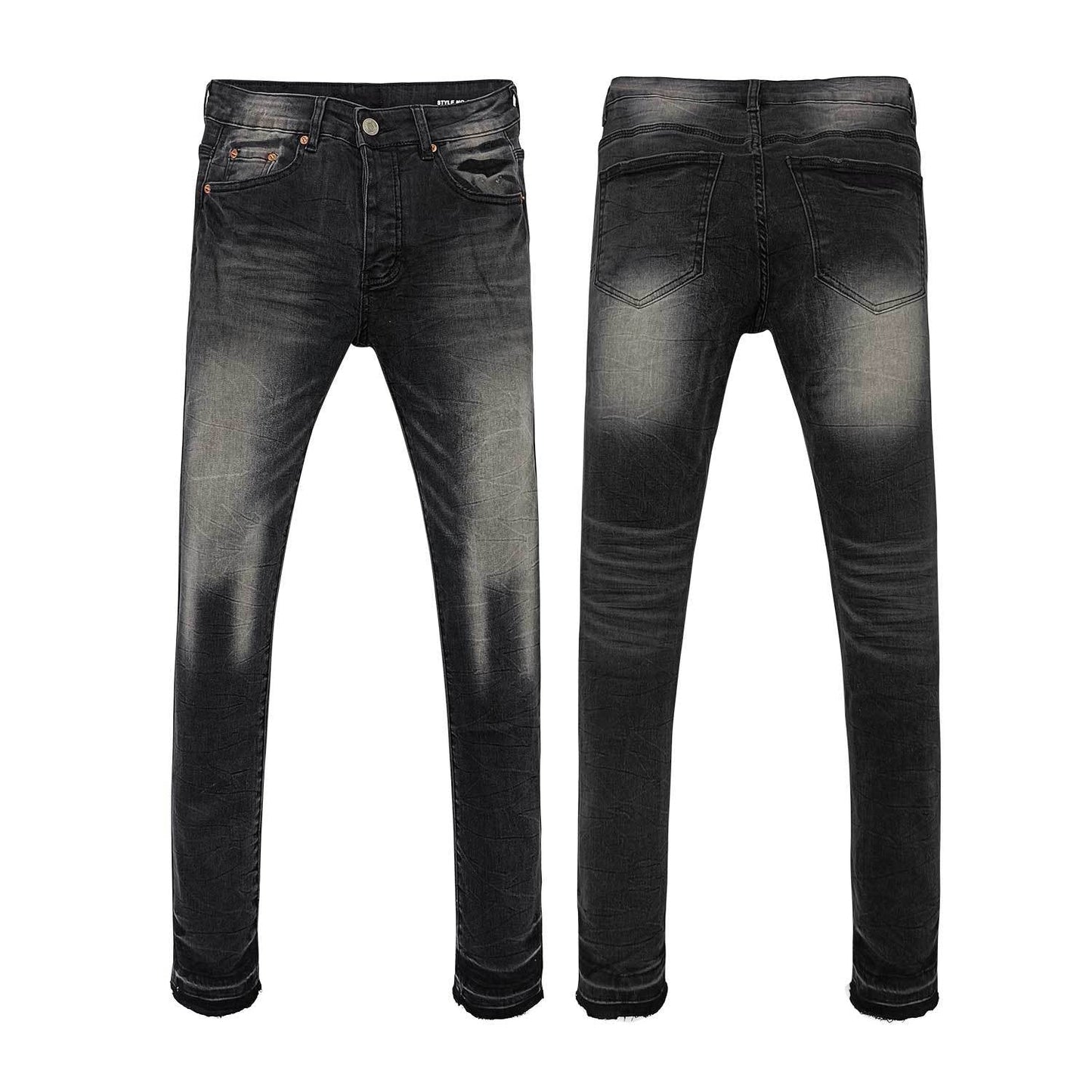 Dark Grey High Waisted Flare Jeans with Classic Whisker Wash and Knee Rips - Retro Wide Leg Denim