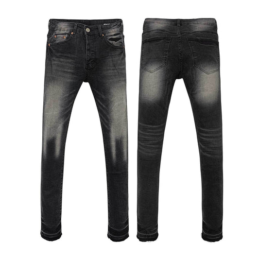 Dark Grey High Waisted Flare Jeans with Classic Whisker Wash and Knee Rips - Retro Wide Leg Denim