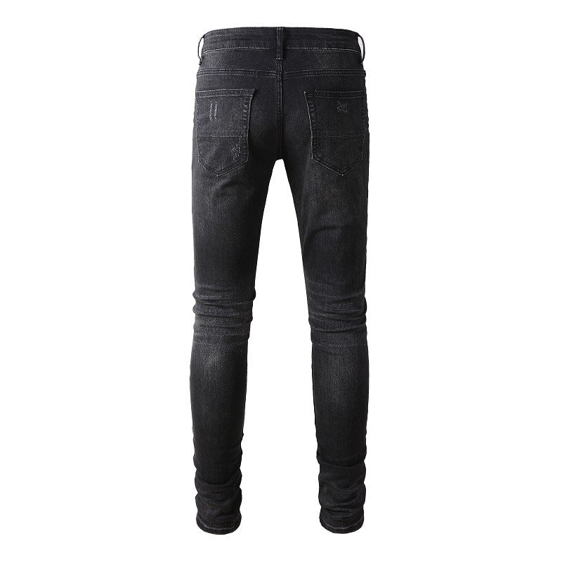 Jeans déchirés tendance de la rue européenne et américaine Pantalon slim tendance pour homme en denim #867 