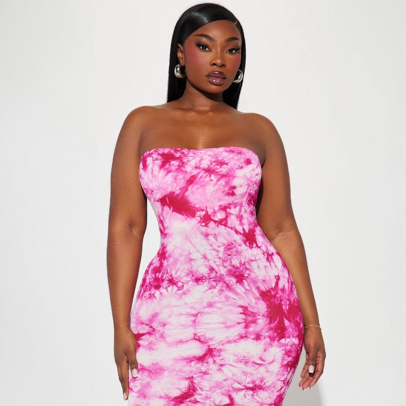 New Printed Strapless Off-Shoulder Fitted Sexy Maxi Dress D1993486