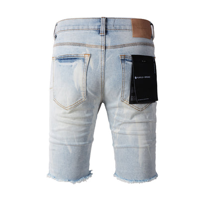 Short en jean bleu tendance 5017 avec texture froissée et boutonnage classique sur le devant 