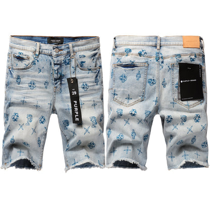 Short en jean bleu 5063 avec motif imprimé bleu 