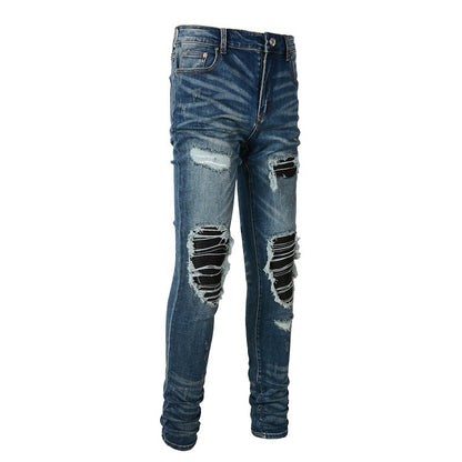 Jeans de tendencia High Street Jeans de mendigo con parches rotos de moda para hombres 