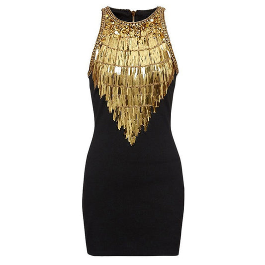 New Sleeveless Slimming Sexy Little Black Dress with Luxe Beaded Details