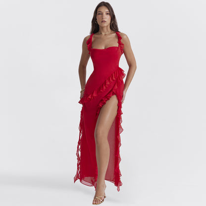 Nuevo vestido elegante con abertura y costuras con volantes sexy a la moda D1992300