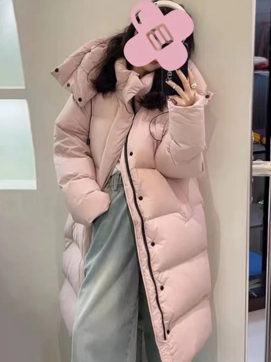 Over-the-knee Long Down Jacket Women's Loose Thickened White Duck Down.