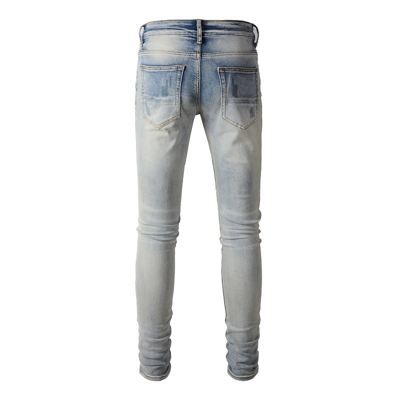 Jean déchiré Street Tide européen et américain Pantalon slim High Street Tide Denim 