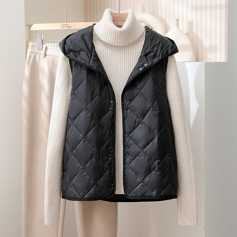 Down Jacket Autumn and Winter Diamond Plaid Light and Thin Vest Women's Loose Fitting