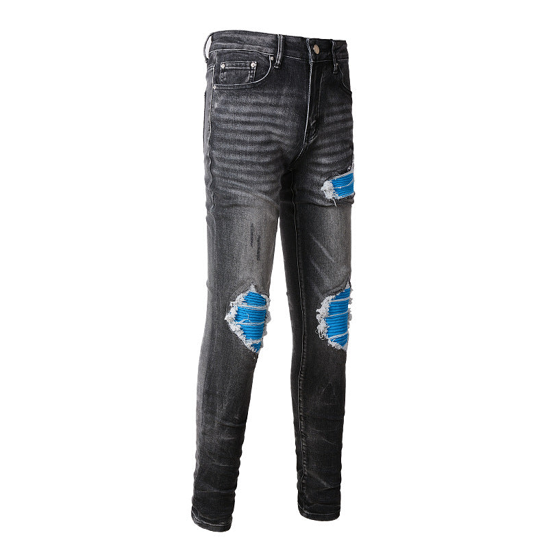 Jeans High Street pour hommes, jeans slim déchirés bleus tendance #1337 