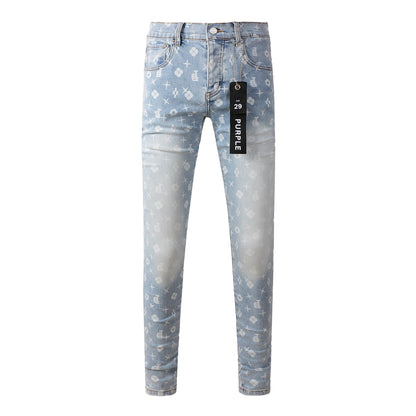 Trendy Blue Jeans 9089 Featuring Unique Print Details