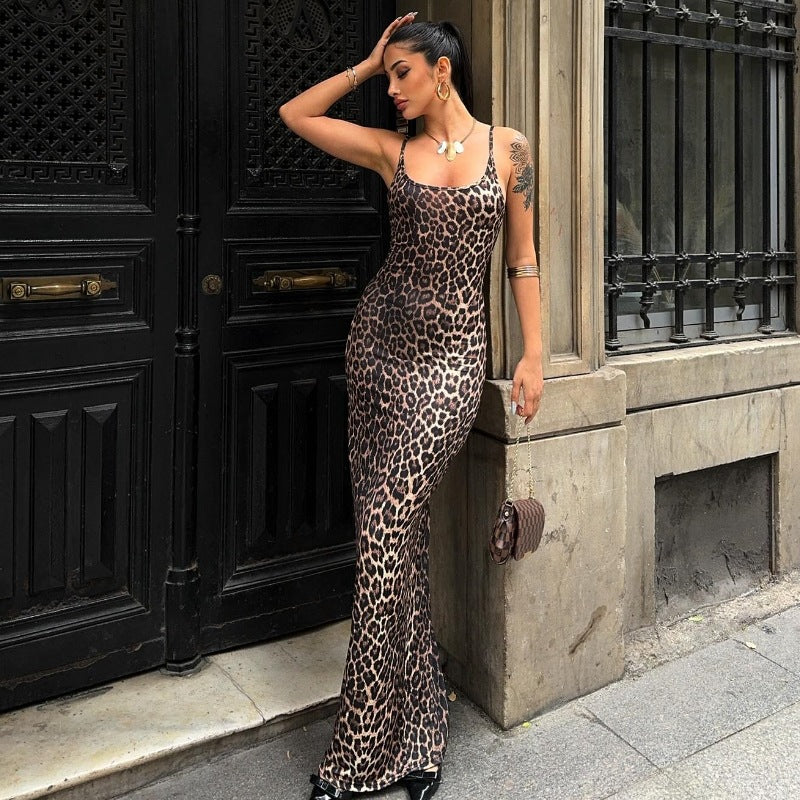 New Flirty Style Sexy Fitted Spaghetti Strap Leopard Print Dress D1993550