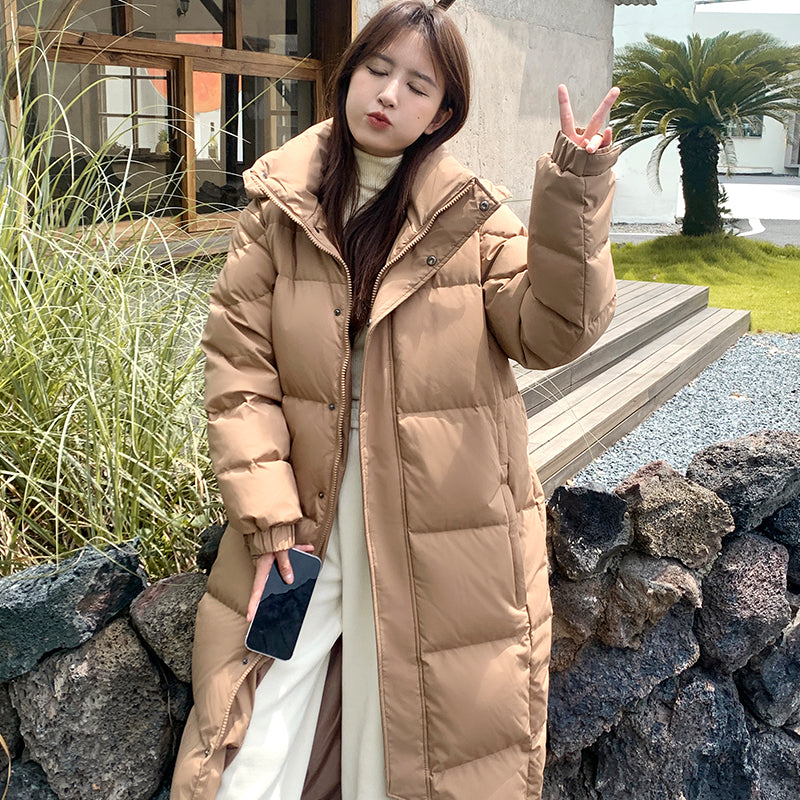 Down Jacket Men's and Women's Extra-long Knee-deep Winter White Duck Down Loose.