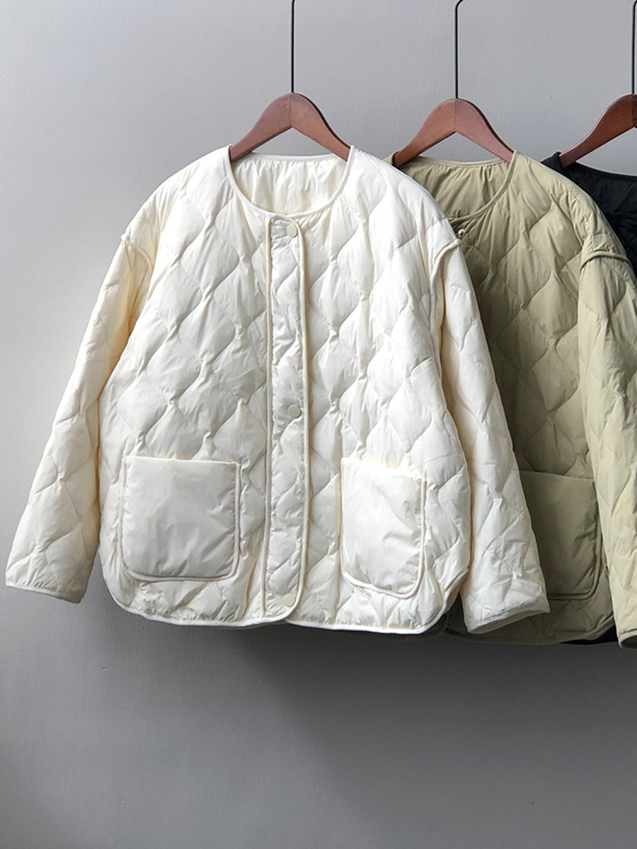 Chaqueta de plumón, plumón de pato blanco, ropa de mujer, invierno, suelta, cuadros rómbicos