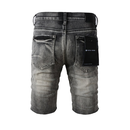 Short en jean noir High Street 5068 avec déchirures et patchs vieillis 