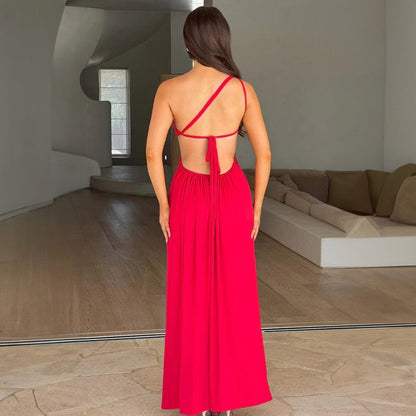 Nouvelle robe longue fendue sexy à dos nu et nouée dans le dos