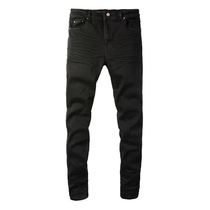 Pantalones vaqueros ajustados de diseñador para hombre, denim ajustado para hombres, negros, clásicos, para motociclistas, hip hop, rockeros, para correr, grandes y altos, para motociclistas 