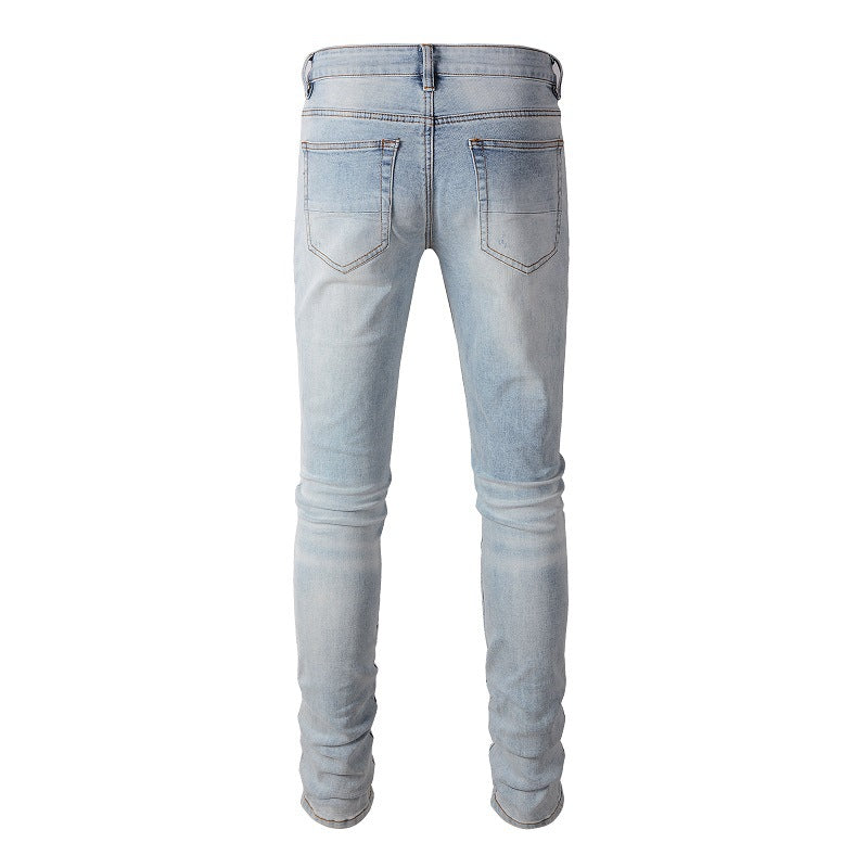 Cross-border Jeans Trendy Brand Retro Jeans Diamond-encrusted Men's Jeans Elastic and Slim #6808