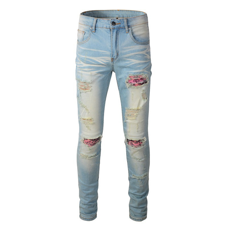 589 High Street Ripped Jeans Pantalon slim vintage déchiré avec patch 