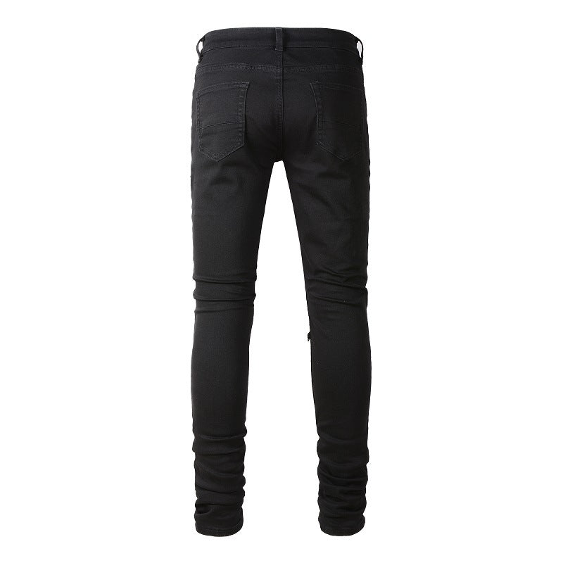 Pantalones vaqueros de comercio exterior 8520 High Street Tide Brand Street Hole Patch Jeans Slim Elastic 