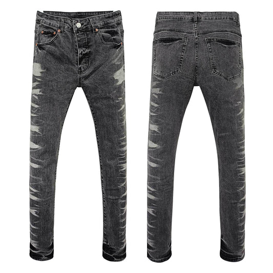 Premium Charcoal Grey Skinny Jeans - Vintage Washed Denim with Faded Whisker & Slim Fit Silhouette