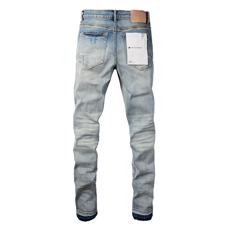 Pantalones vaqueros morados de diseñador para hombre, pantalones vaqueros apilados para hombre, pantalones vaqueros holgados con rasgaduras, pantalones vaqueros europeos para hombre 9013