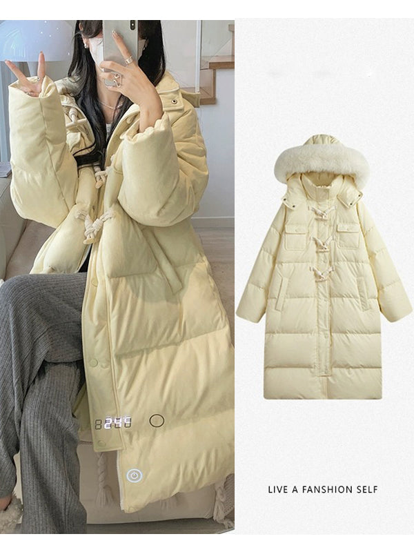 Down Jacket Women's Winter Knee Length Loose Fitting White Duck Down