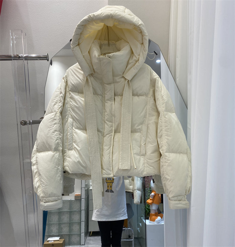 Chaqueta de plumón de pato blanca gruesa con capucha para mujer en invierno