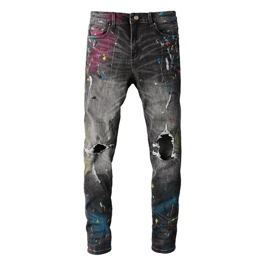 Pantalones vaqueros rasgados High Street para hombre, con pintura en aerosol y grafiti, elásticos y ajustados, 5636 