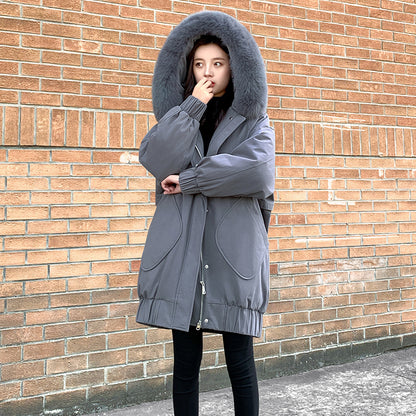 Chaqueta de plumón de pato blanco para mujer, de invierno, de longitud media, holgada y gruesa