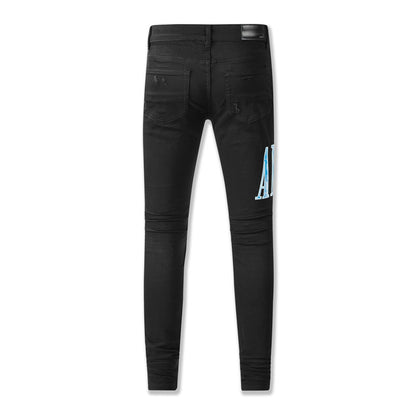 NOUVEAU THOM AMIRI Black wear lettres bleues personnalité vintage mode Jean déchiré 8805