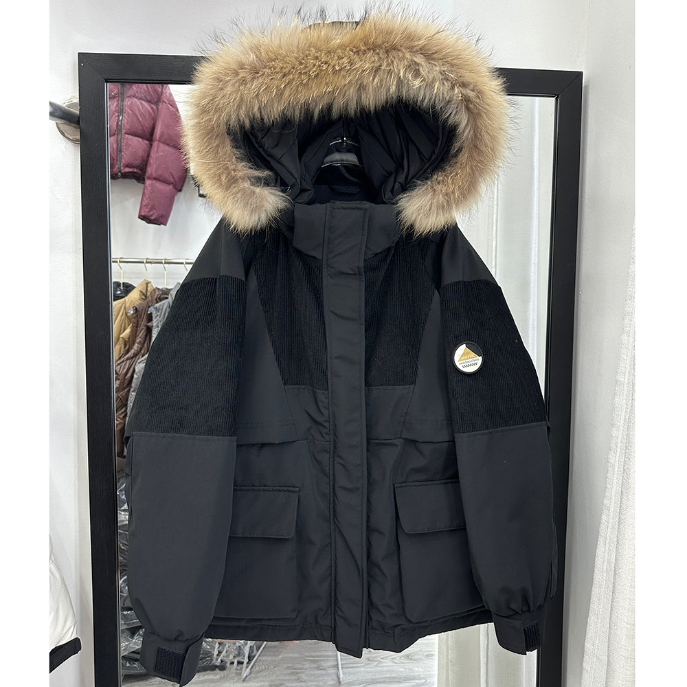 Chaqueta de plumón de longitud media para mujer: corte holgado, engrosada con plumón de pato blanco, estilo parka, inspirada en ropa de trabajo para un uso acogedor en invierno