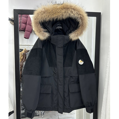 Doudoune mi-longue pour femme : coupe ample, épaissie avec du duvet de canard blanc, style parka, inspirée des vêtements de travail pour un hiver confortable