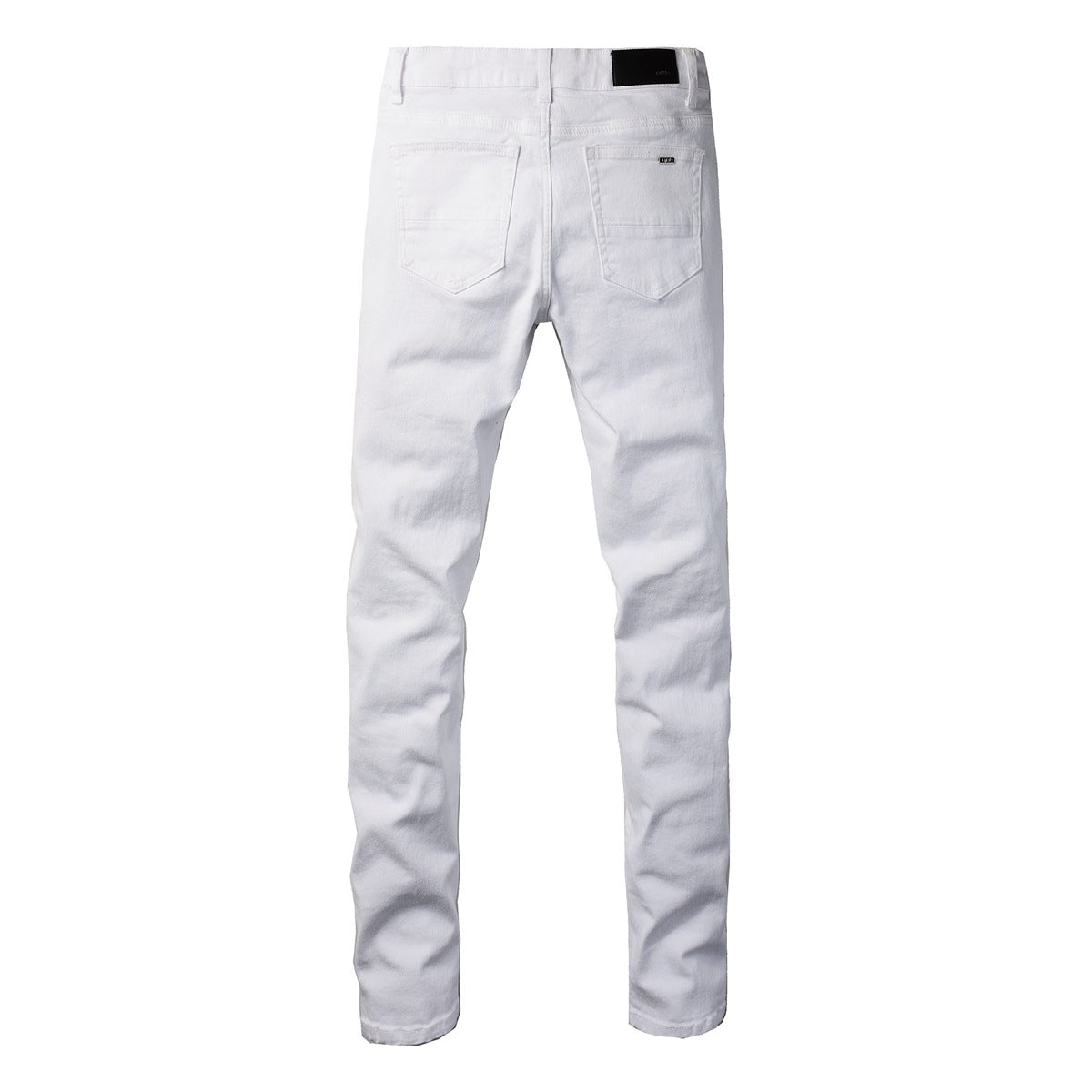 Pantalones pitillo con parches y agujeros rasgados de estilo pop para hombre, vaqueros blancos AM897C 