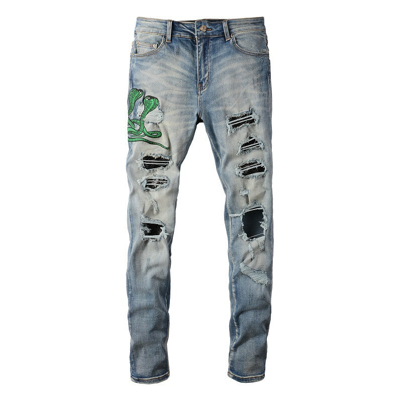 Jean 6561 Tide brodé avec patch déchiré et cobra Jean slim extensible High Street 