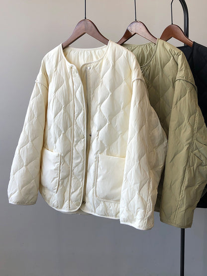 Down Jacket, White Duck Down, Women's Clothing, Winter, Loose, Rhombic Checkered