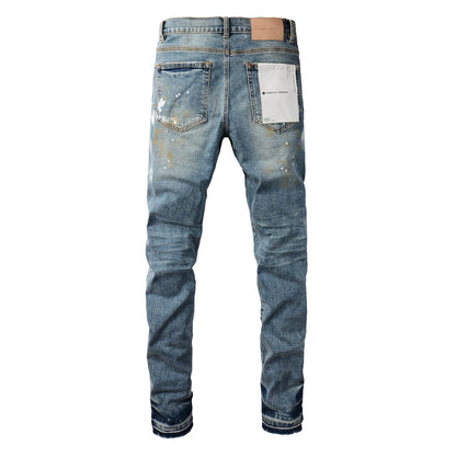 Blue Paint Distressed Jeans 9077 with Vintage-Inspired Worn Look